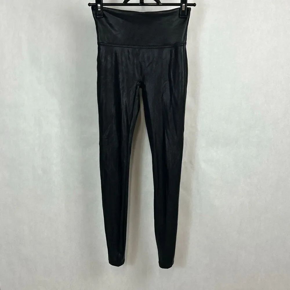 Spanx Womens Faux Leather Moto Leggings Sz Large Black 27" Inseam